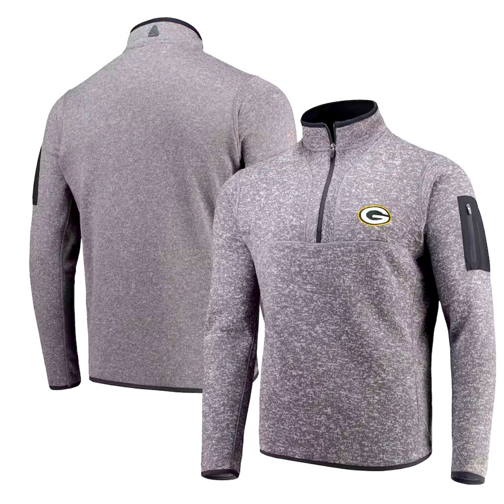 Men's Antigua Charcoal Green Bay Packers Fortune Quarter-Zip Pullover Jacket M